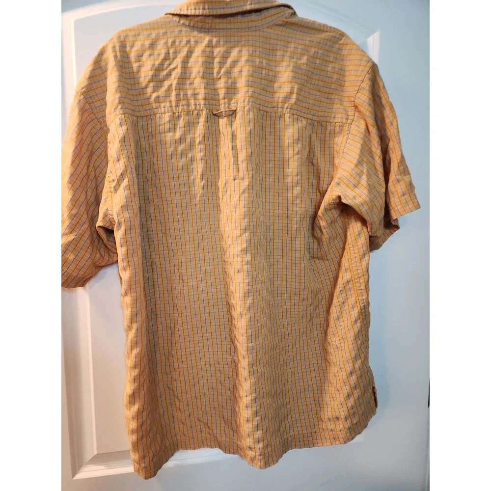 The North Face Men XL Breathable Orange Plaid Check Short Sleeve  Zip Pocket